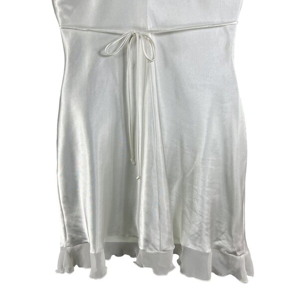 Linea Donatella Womens M White Cream Lace Coquette Satin Slip Dress Chiffon Trim - Picture 10 of 16